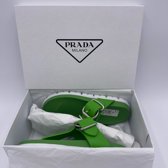 Prada Rubber flip-flops Fussbett Buckle Tongue Green 38 - Picture 7 of 8